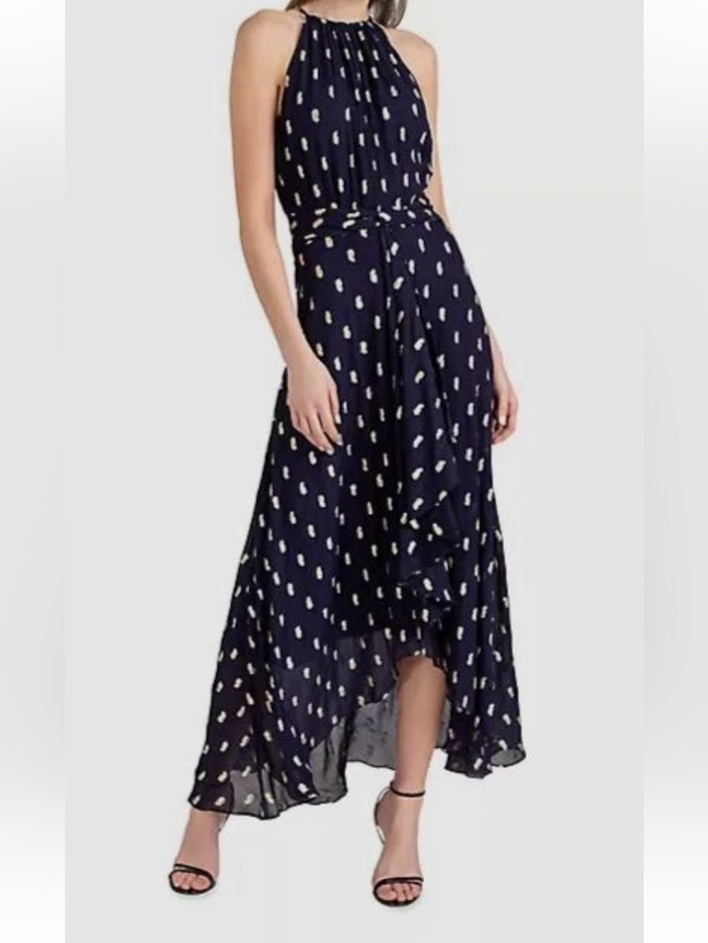 Shoshanna Midnight Navy and Metallic Halter Dress